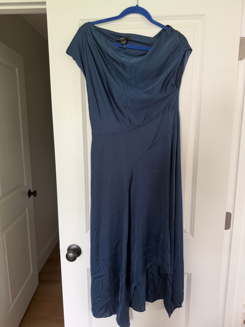 Maggy London Navy Blue Draped Cap-Sleeve Dress